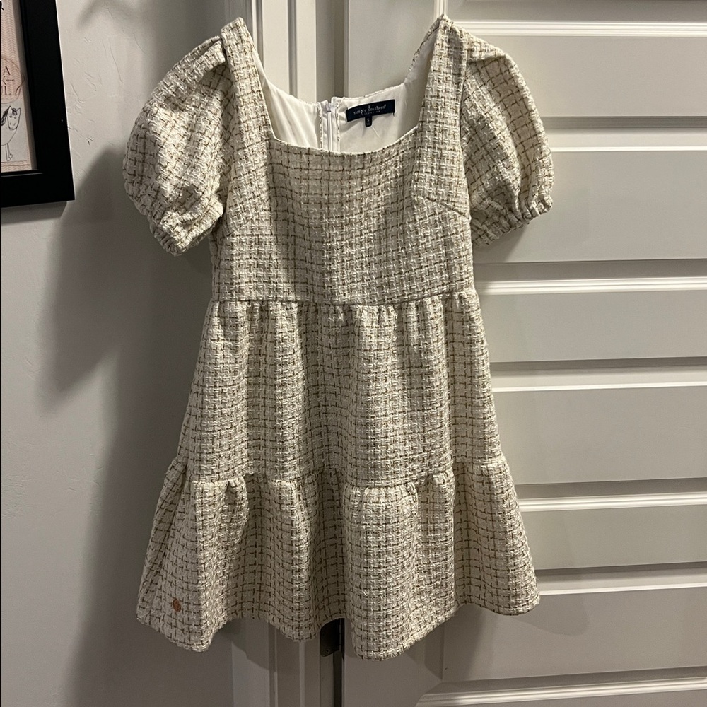 Simply Southern Cream Tweed Short Sleeve Knee Length Layered Dress, Size S - Picture 2 of 5